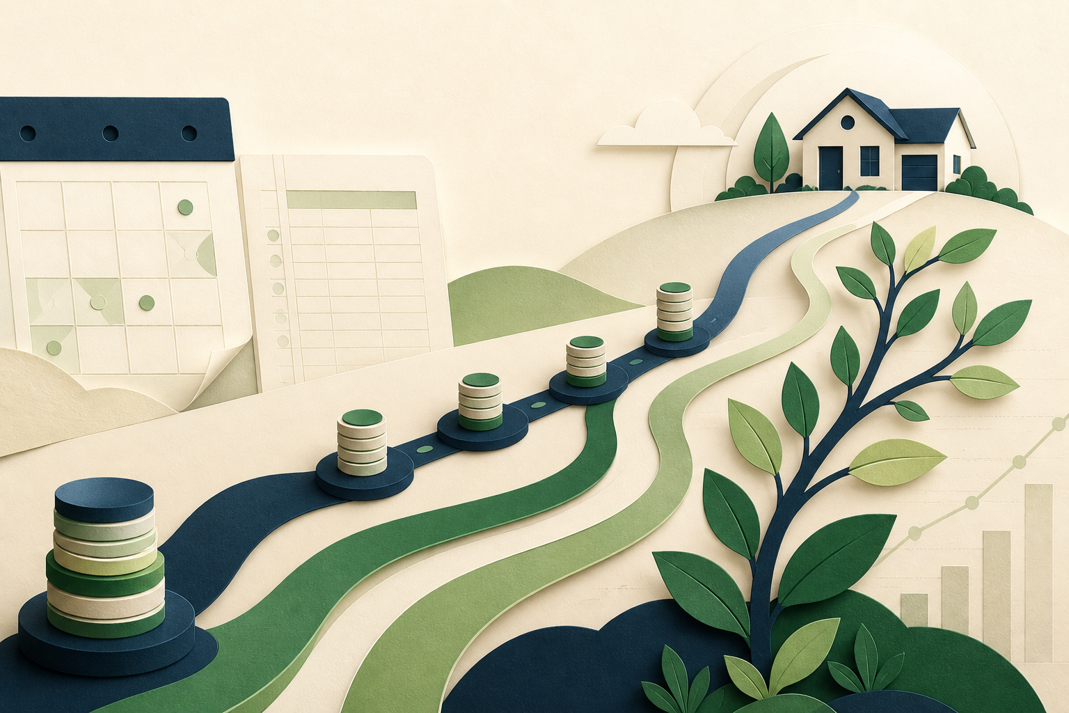 Monthly deposits and investment growth following several timelines toward a home down-payment goal